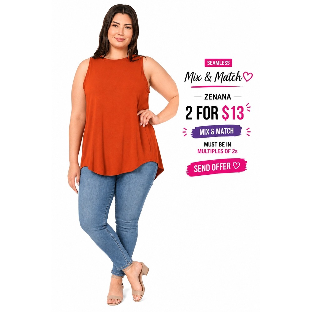 Women's Plus Size Tank Top by Zenana Hi-Low Dark Rust Size 1X New With Tags